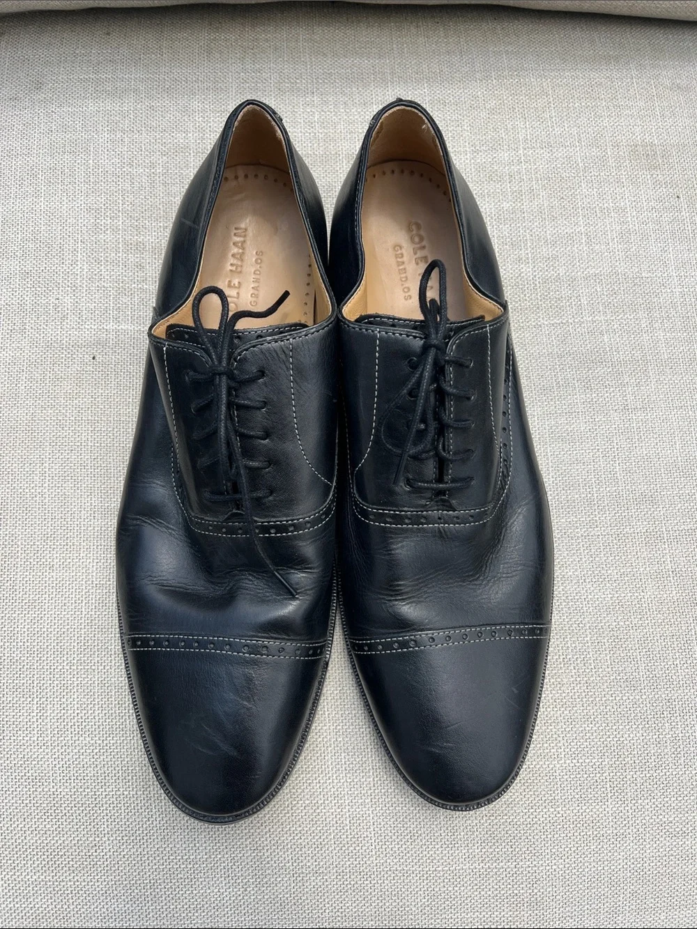 Cole Haan Black Leather Cap-Toe Oxford Dress Shoes